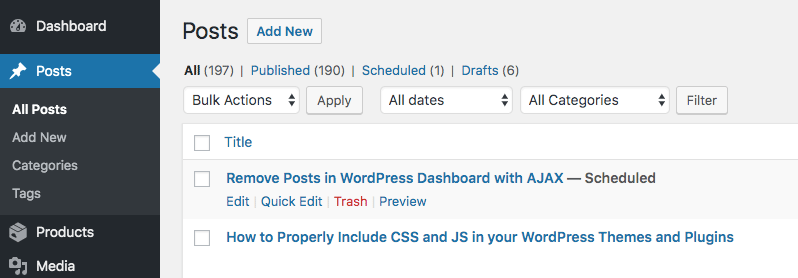 Wordpress Admin Ajax Remove Posts